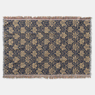 Ebony and Gold Damask Pattern Throw Blanket