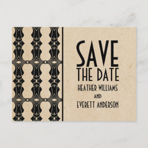 Ebony Art Deco Border Save the Date Postcard