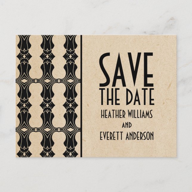 Ebony Art Deco Border Save the Date Postcard (Front)