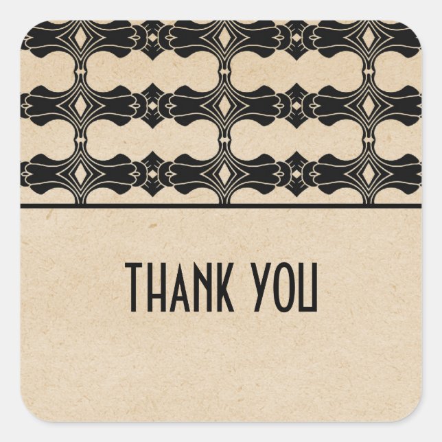 Ebony Art Deco Border Thank You Stickers (Front)