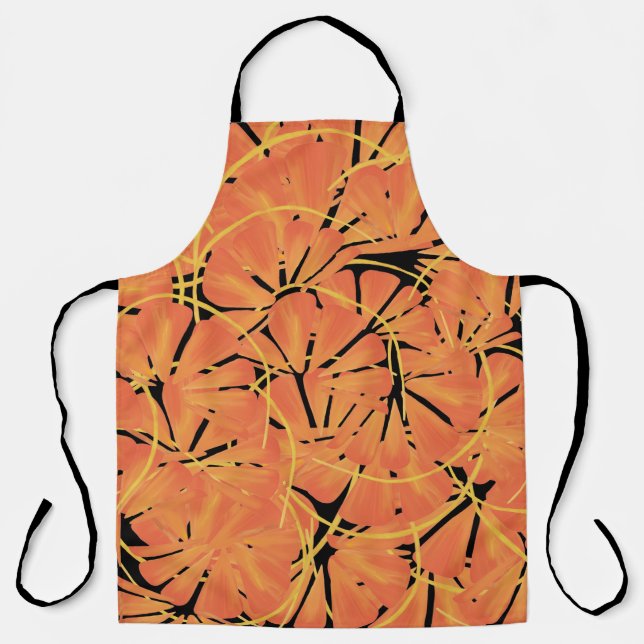 Ebony Black And Citrus Orange Tropical Art Design Apron (Front)