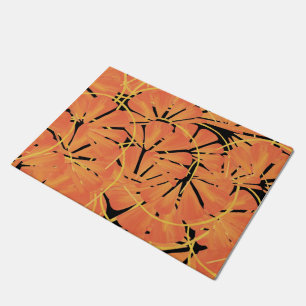 Ebony Black And Citrus Orange Tropical Art Design Doormat