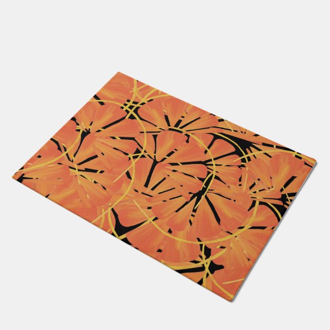 Ebony Black And Citrus Orange Tropical Art Design Doormat (Angled)