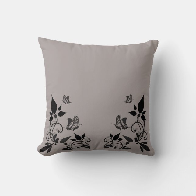 Ebony Butterfly Floral Pillow (Front)