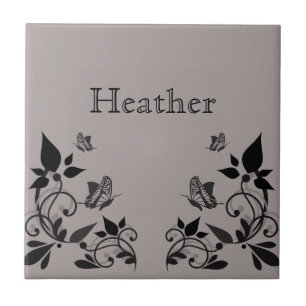 Ebony Butterfly Floral Tile