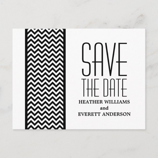 Ebony Chevron Border Save the Date Postcard (Front)