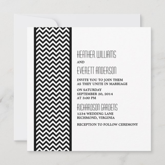 Ebony Chevron Border Wedding Invite (Front)