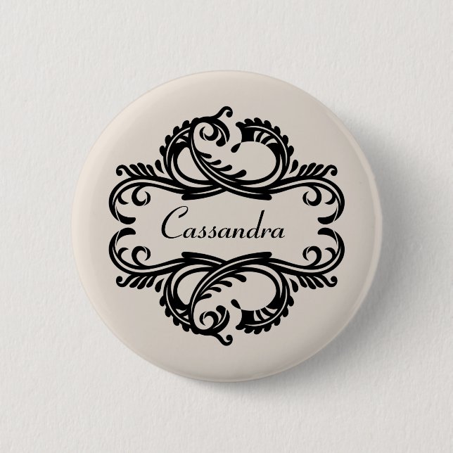 Ebony Chic Damask Button (Front)