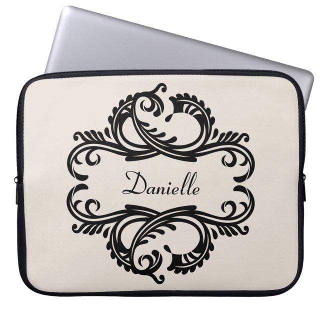 Ebony Chic Damask Laptop Sleeve (Front)