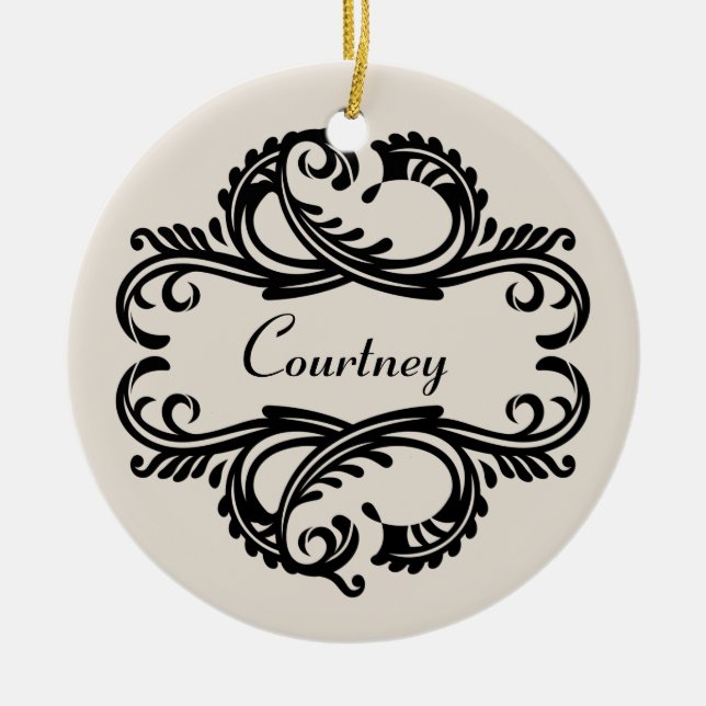 Ebony Chic Damask Ornament (Front)