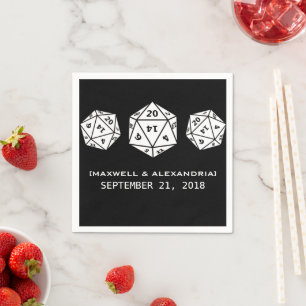 Ebony D20 Dice Gamer Wedding Paper Napkins