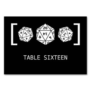 Ebony D20 Dice Gamer Wedding Table Card