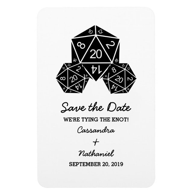 Ebony D20 Dice Save the Date Magnet (Vertical)