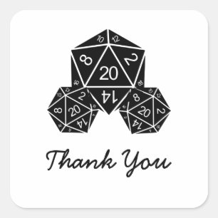 Ebony D20 Dice Thank You Stickers
