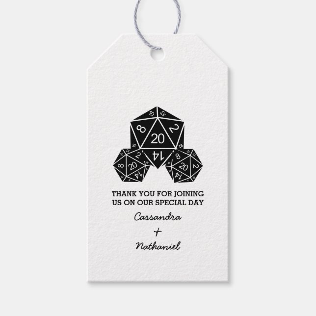 Ebony D20 Dice Wedding Gift Tags (Front)
