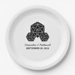 Ebony D20 Dice Wedding Paper Plates