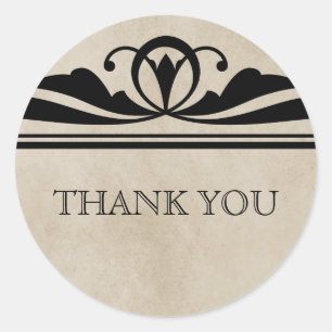 Ebony Elegant Deco Thank You Stickers
