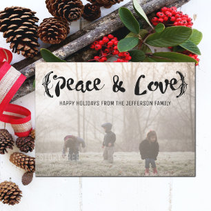 Ebony Elegant Sketched Peace & Love Holiday Photo Card