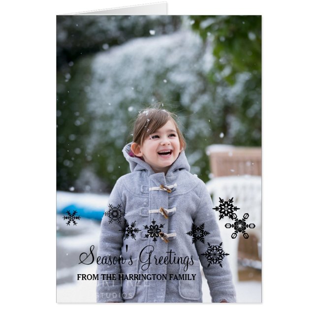 Ebony Elegant Snowflakes Christmas Photo Card (Front)