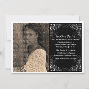 Ebony Elegant Swirls Photo Graduation Invite