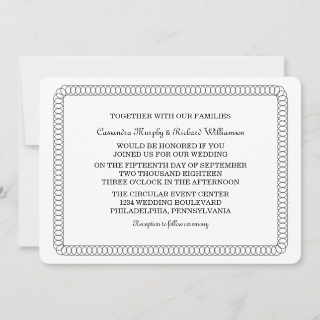 Ebony Encircled Rounded Wedding Invite (Front)