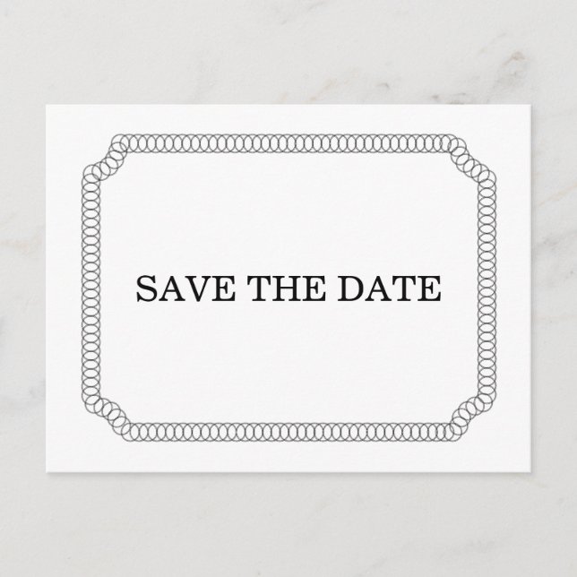 Ebony Encircled Ticket Save the Date Postcard (Front)