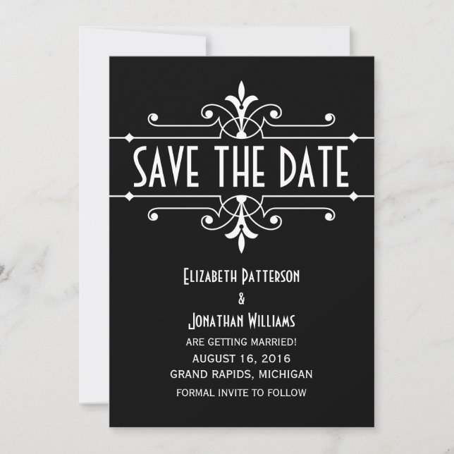 Ebony Fancy Ornamental Save the Date Invite (Front)