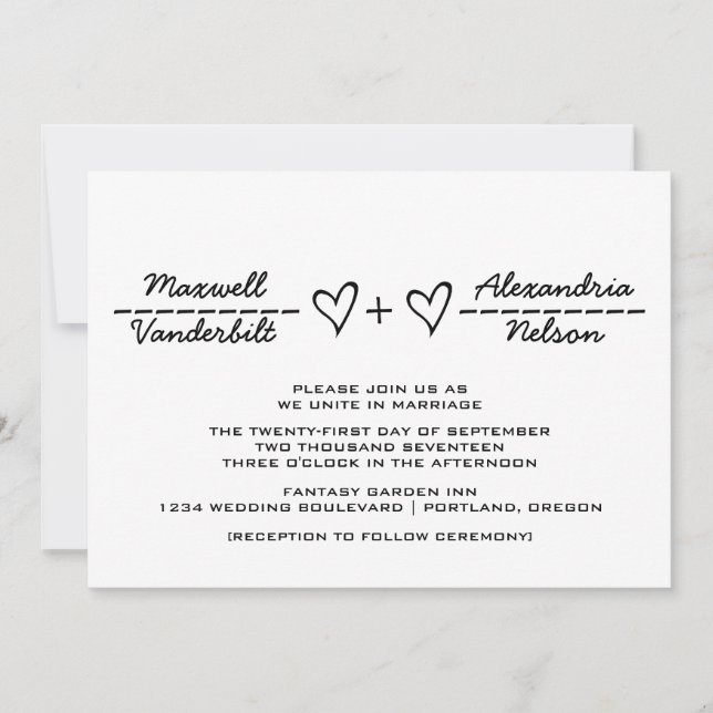 Ebony Heart Equation Wedding Invite (Front)