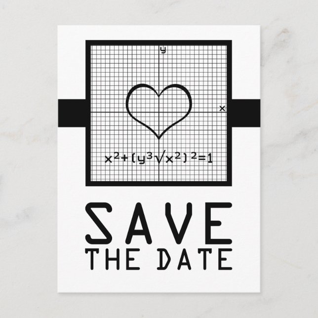 Ebony Heart Math Graph Save the Date Postcard (Front)