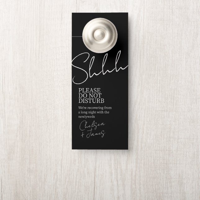 Ebony & Ivory | Chic Script Minimalist Wedding  Door Hanger (On Knob)
