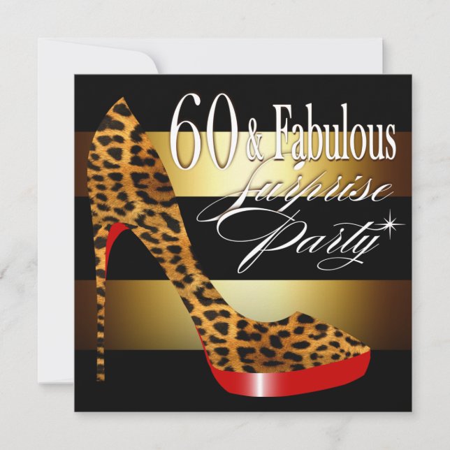 Ebony Leopard Stiletto Stripes 60 & Fabulous Invitation (Front)