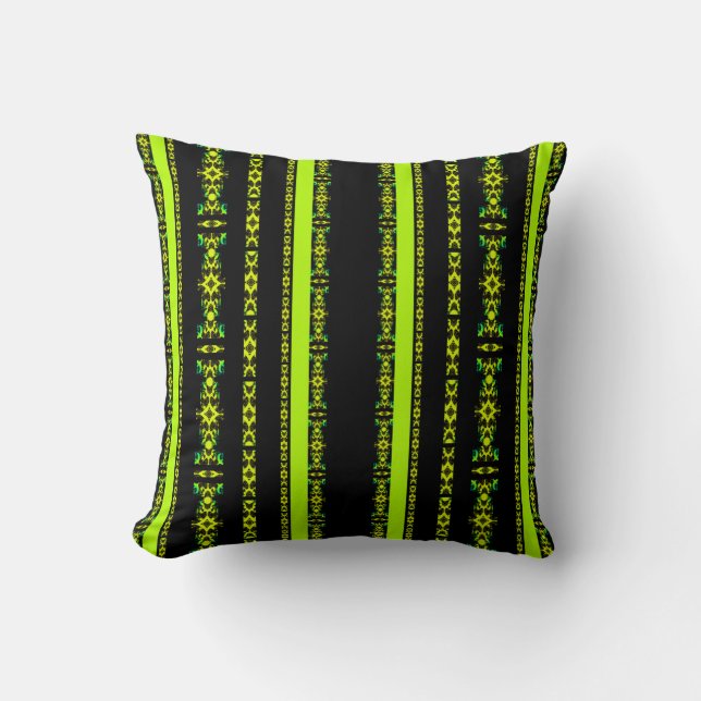 Ebony Lime Modern African Black & Green Geometric Cushion (Front)
