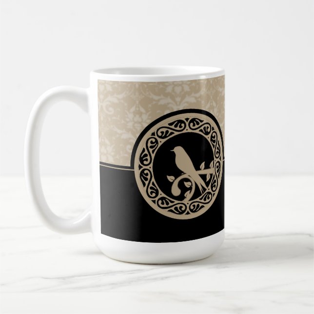 Ebony Lovebird Damask Coffee Mug (Left)