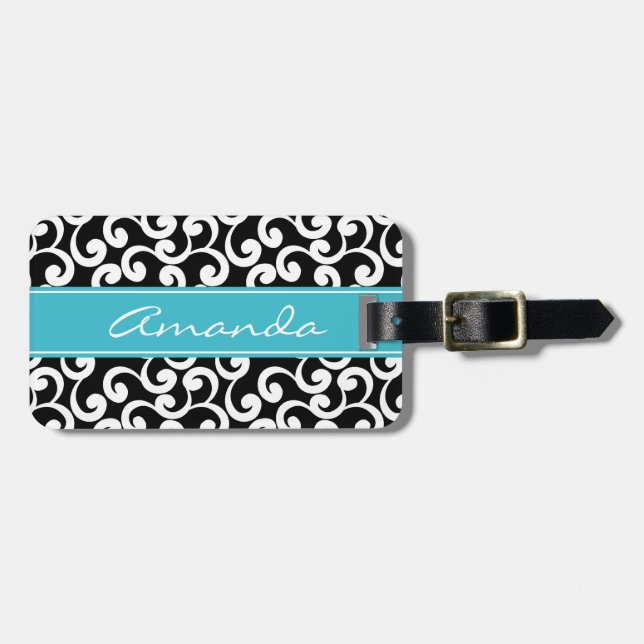 Ebony Monogrammed Elements Print Luggage Tag (Front Horizontal)