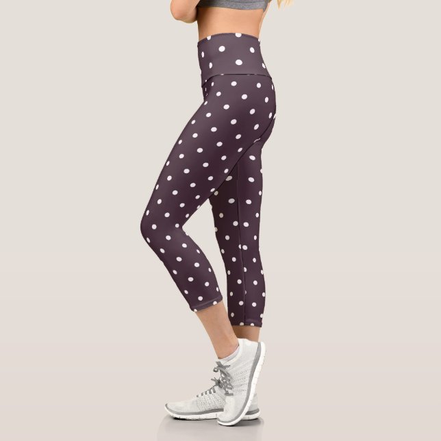Ebony Rose and white dots Capri Leggings (Left)