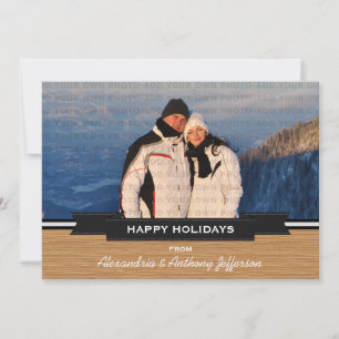 Ebony Rustic Banner Holiday Photo Flat Card