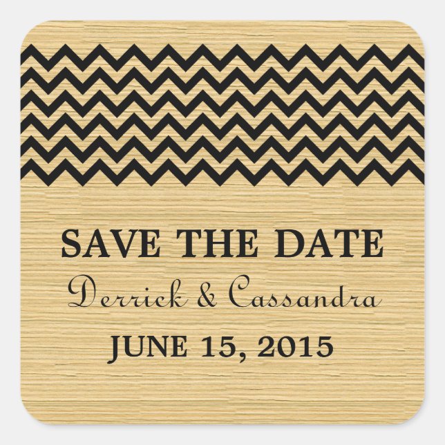 Ebony Rustic Chevron Save the Date Stickers (Front)