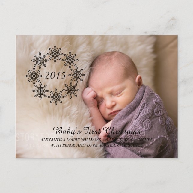 Ebony Snowflake Wreath Holiday Photo Postcard (Front)