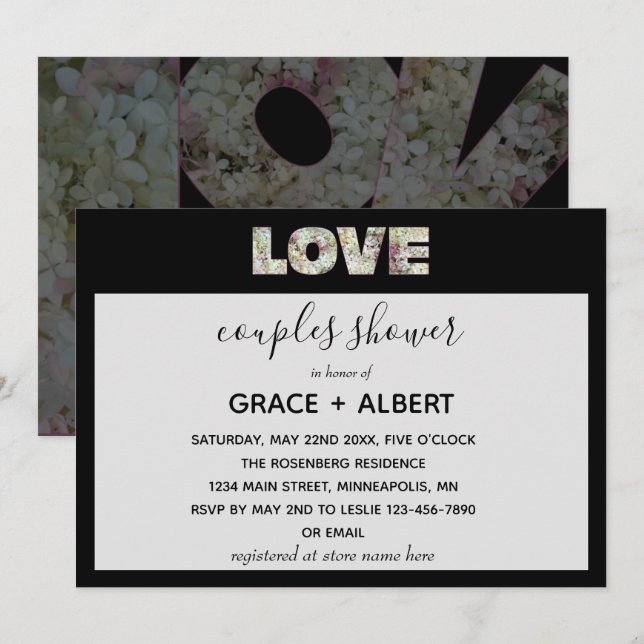 Ebony Vanilla Strawberry Hydrangeas Couples Shower Invitation (Front/Back)