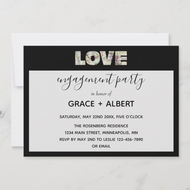 Ebony Vanilla Strawberry Hydrangeas Engagment Invitation (Front)