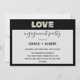 Ebony Vanilla Strawberry Hydrangeas Engagment Invitation