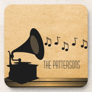 Ebony Vintage Gramophone Coaster Set
