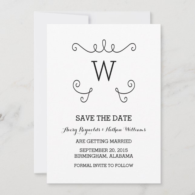 Ebony Whimsical Flourish Save the Date Invite (Front)