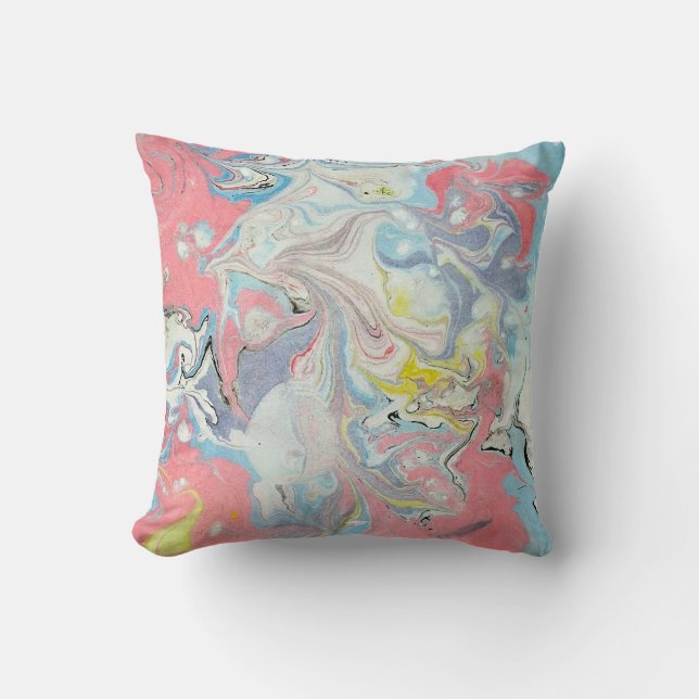 Ebru Art Pastel Abstract Marbled Cushion (Front)