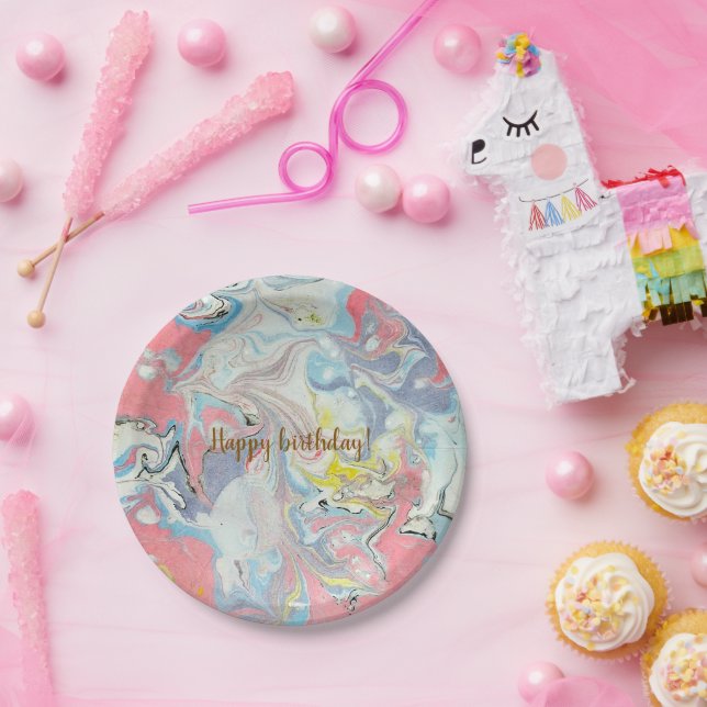​Ebru Pastel Abstract — Whimsical Paper Plates (Party)
