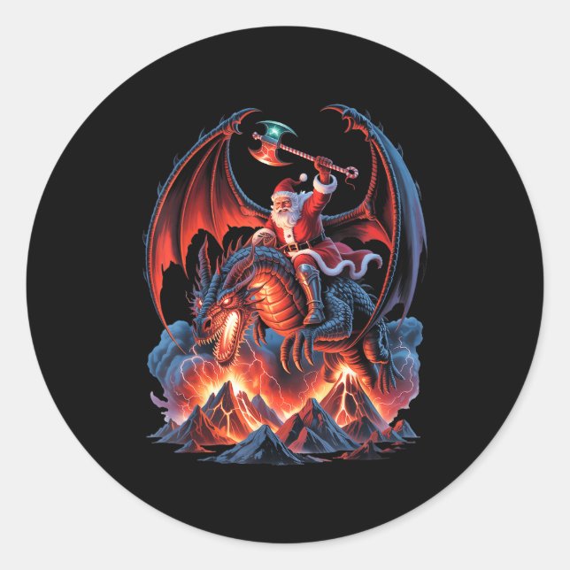 Ec Christmas Fantasy - Mmo Mystic Santa Riding Dra Classic Round Sticker (Front)