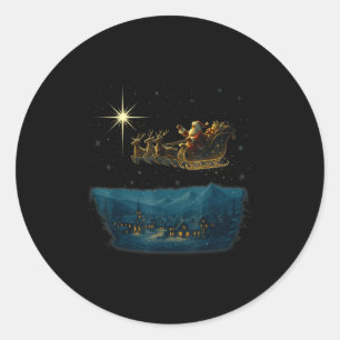 Ec Santa Sleigh With And Stars Classic Round Sticker