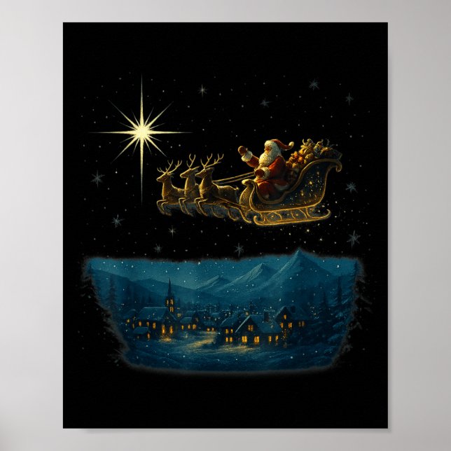 Ec Santa Sleigh With And Stars  Poster (Front)