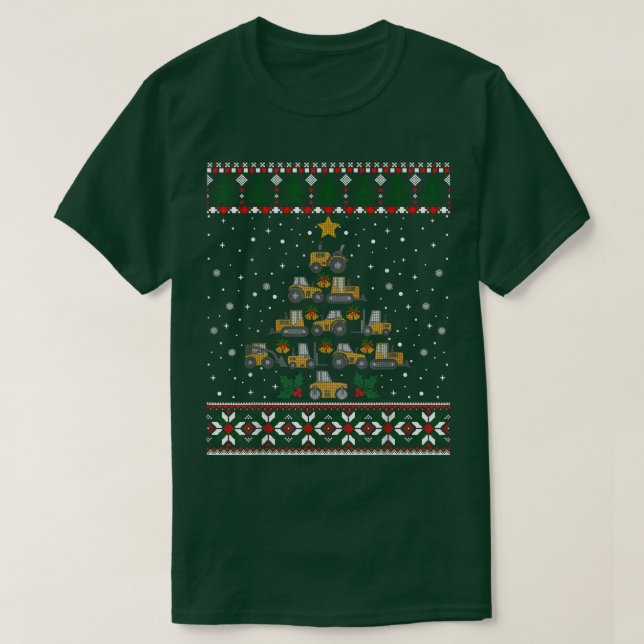 Ecavator Christmas Tree Construction Vehicles Ugly T-Shirt (Design Front)