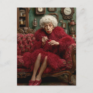Eccentric Elegance in Crimson Postcard